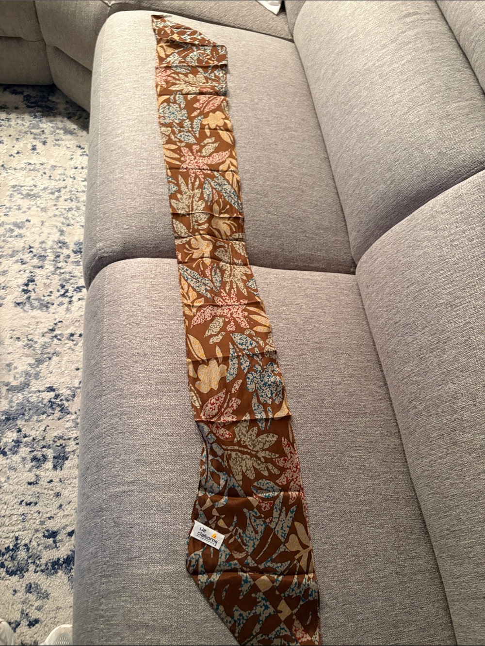Liz Claiborne Brown Floral Skinny Scarf with Blue and Cream Accents
